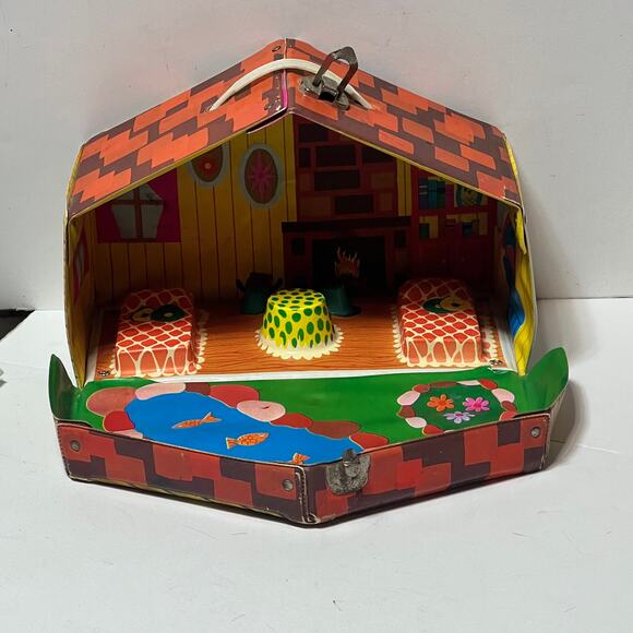 Vintage 1967 Mattel Liddle Kiddles Kabin toy Doll Carry Case Alco orange roof - Picture 2 of 14